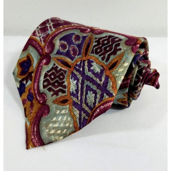 Wembley Silk Tie With Multicolor Paisley & Geometric Print - Picture 2 of 8
